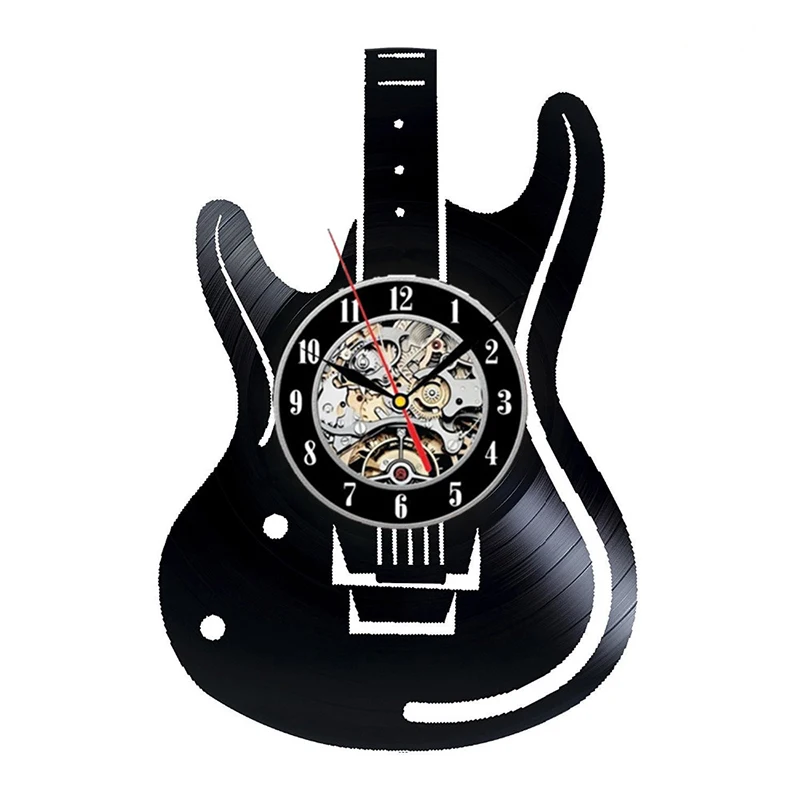 Hollow Electric Guitar Vinyl Record LED Wall Clock Unique Antique Home