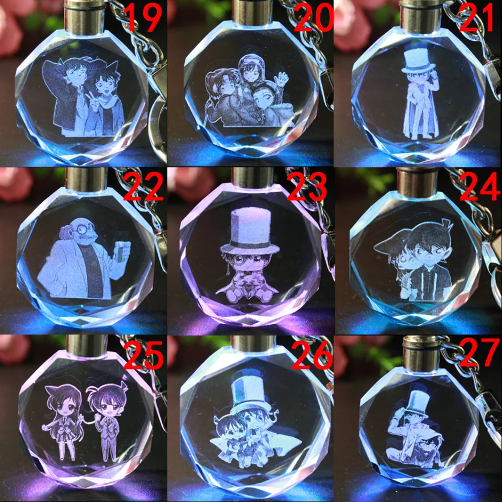 

DIY Own Logo Detective Conan Crystal Key chain Cartoon Anime Crystal Key ring shiny Ball cosplay ball Led Keyrings car keychains