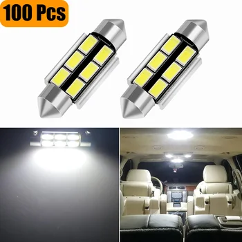 

100 Pieces 36mm Super Bright Festoon LED Bulb DE3425 Dome Light 5730 6SMD C5W 6498 Xenon White 6000K Map Lights