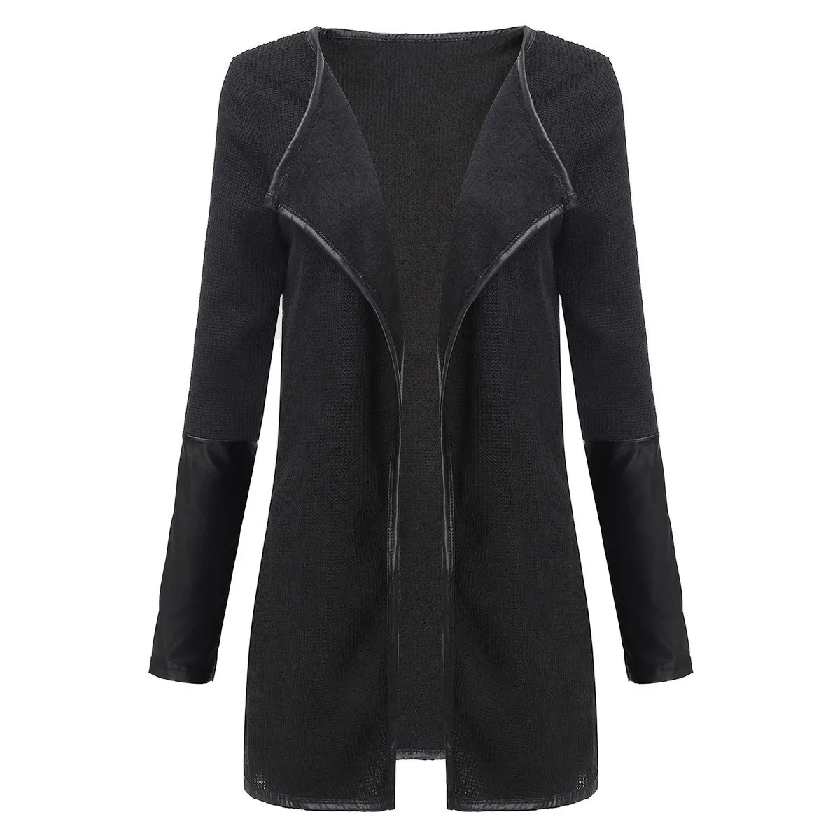 

2019 Fashion Women Faux Leather Patchwork Long Sleeve Jacket Cardigan Spring Ladies Casual Slim Outwear Tops Plus Size Coat