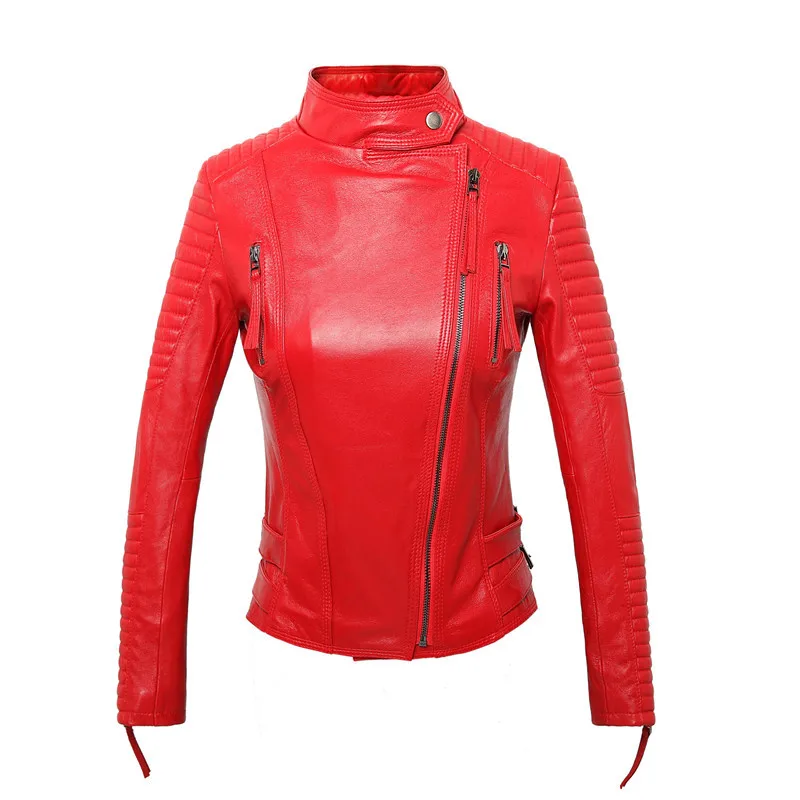 DEAT натуральная овчина женская куртка из натуральной кожи короткая приталенная куртка для женщин верхняя одежда Jaqueta De Couro MF951 - Цвет: Red