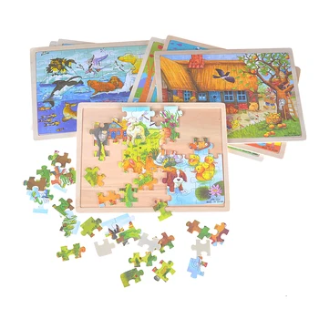 

60pcs/set Cartoon Animal Wooden Puzzles For Children,Kids Toddler Early Educational Jigsaw Toys