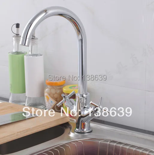 Free shipping 2014 nice design single hole 2 handles kitchen faucet hot