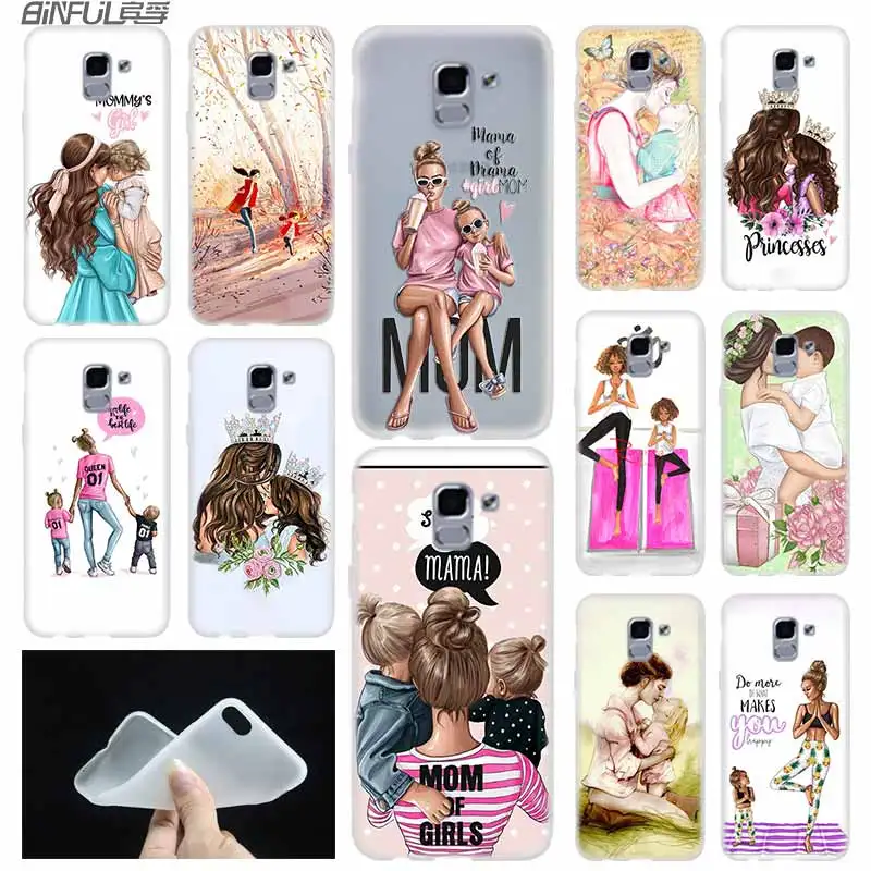 

Black Brown Hair Baby Mom Girl case Cover TPU Coque For Samsung Galaxy J6 J8 J3 J5 J7 J4 J2 J1 Plus 2018 2016 2017 EU Prime Ace