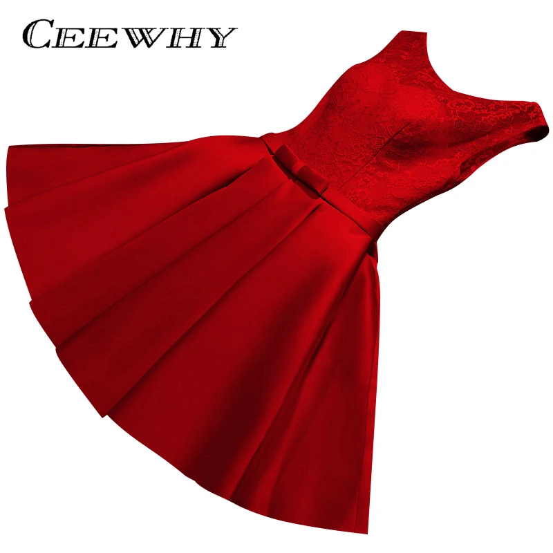CEEWHY A-Line атласное коктейльное платье без рукавов бордовое короткое для вечеринки платье длиной до колена свадебное кружевное платье Vestido de noiva