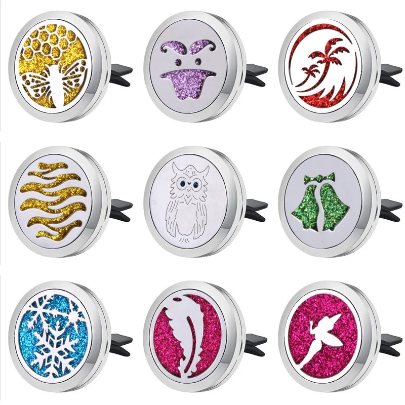

Mixed style Stainless Steel Car Air Freshener Perfume Essential Oil Diffuser Locket Random Send 1pcs Oil Pads Gift Girl Jewelry