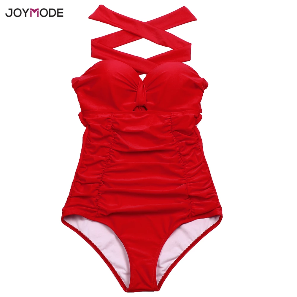 JOYMODE женские стринги, Красный, Размер королевы, с рюшами, Цельный купальник, Холтер, купальник, мягкий,, бразильский, раздельное бикини на бретельках