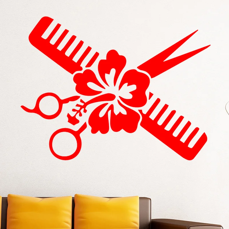

Creative Flower Scissor Comb Pattern Wall Sticker for Girls Bedroom Background Accessories Vinyl Removable Art Wall Stickers