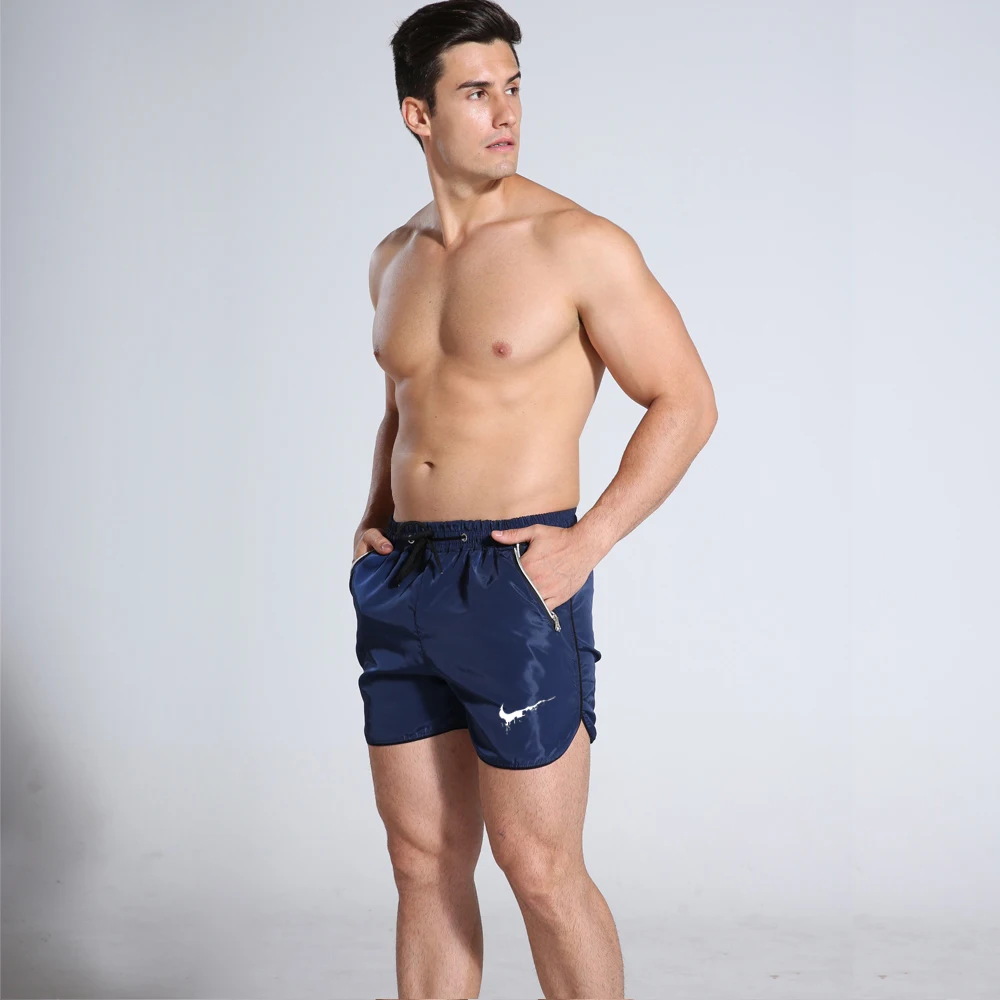 Quick Dry Swimming Shorts Men Sport Gym Shorts Swimwear Men Swimsuit Surf Boxer men's beach shorts zipper Swim Trunks homme