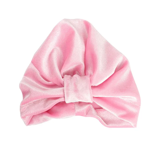 Pink bow hat Новая бархатная детская шапка для девочек, осенне-зимняя шляпа для мальчика, реквизит для фотосъемки, эластичная Младенческая шапочка, тюрбан, шапка, аксессуары для малышей - Цвет: Pink bow hat