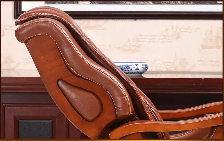 Европейский кожаный стул босса домашнего офиса стул из массива дерева кожаное кресло массаж лежащего компьютерные кресла