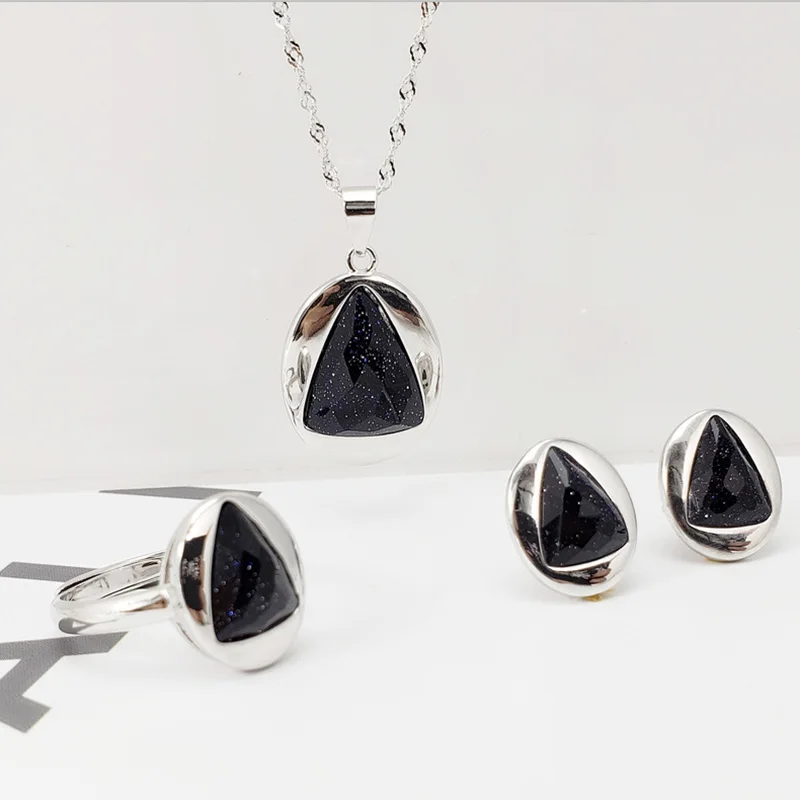 Подлинная Твердые s925 Серебряные Ювелирные изделия Набор минималистский дизайн женские аксессуары с натуральный камень "черный оникс"