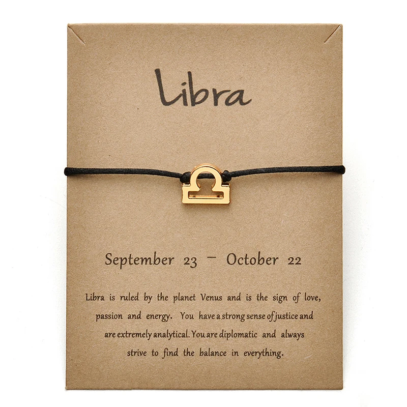 Black Gold Libra Черные цвета золотые карты модные ювелирные изделия 12 созвездия зодиака тканый браслет браслеты для женщин - Окраска металла: Black Gold Libra