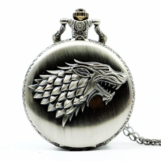 Игра престолов Старк дом символ винтажные карманные часы ожерелье кулон кварцевые карманные часы Подарки для мужчин и женщин - Цвет: silver