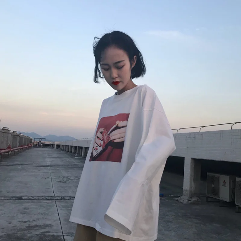 19新夏の女性のtシャツ韓国オル薄型ルーズスタイルタバコプリント長袖 T Shirts Aliexpress 19新夏の女性のtシャツ韓国オル薄型ルーズスタイルタバコプリント長袖 T Shirts Aliexpress