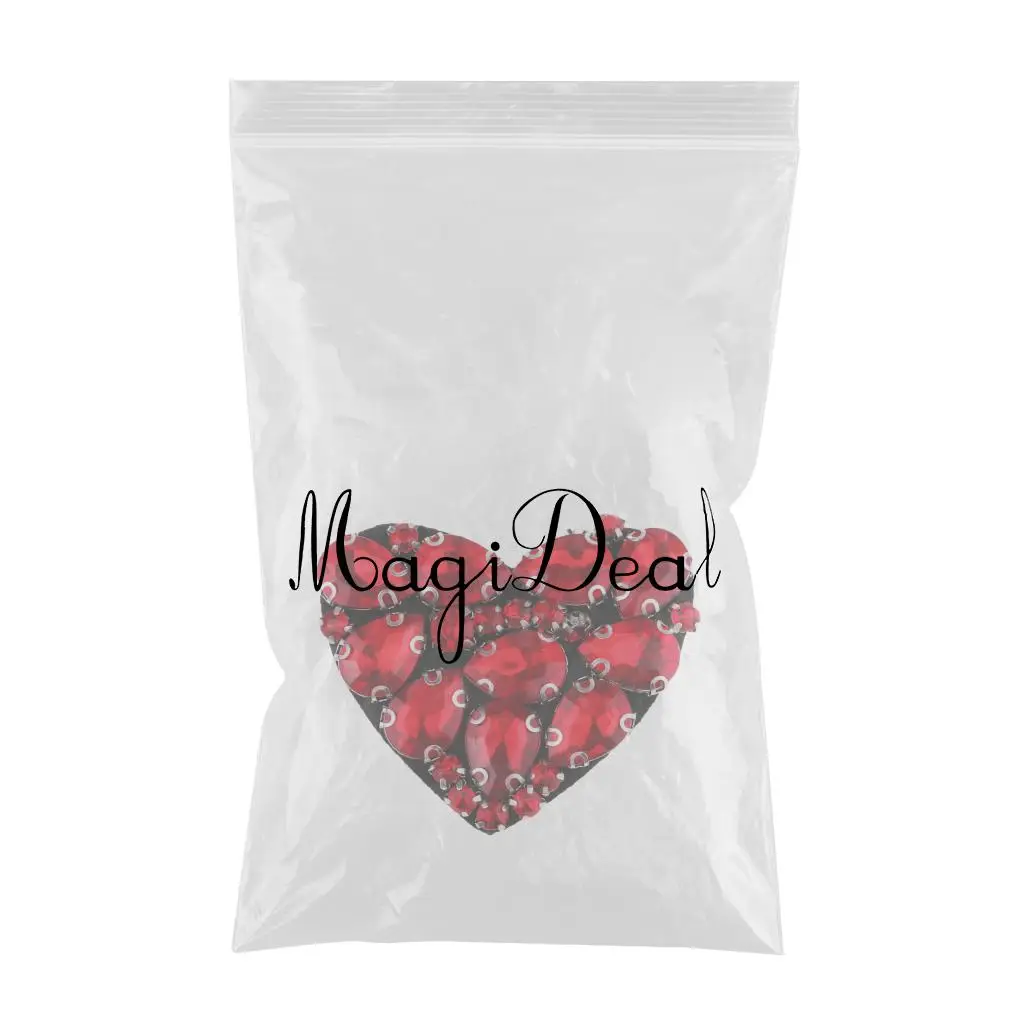 Red Heart Beaded Rhinestones Patch Sew on Patch Embroidered Patch Applique Decoration