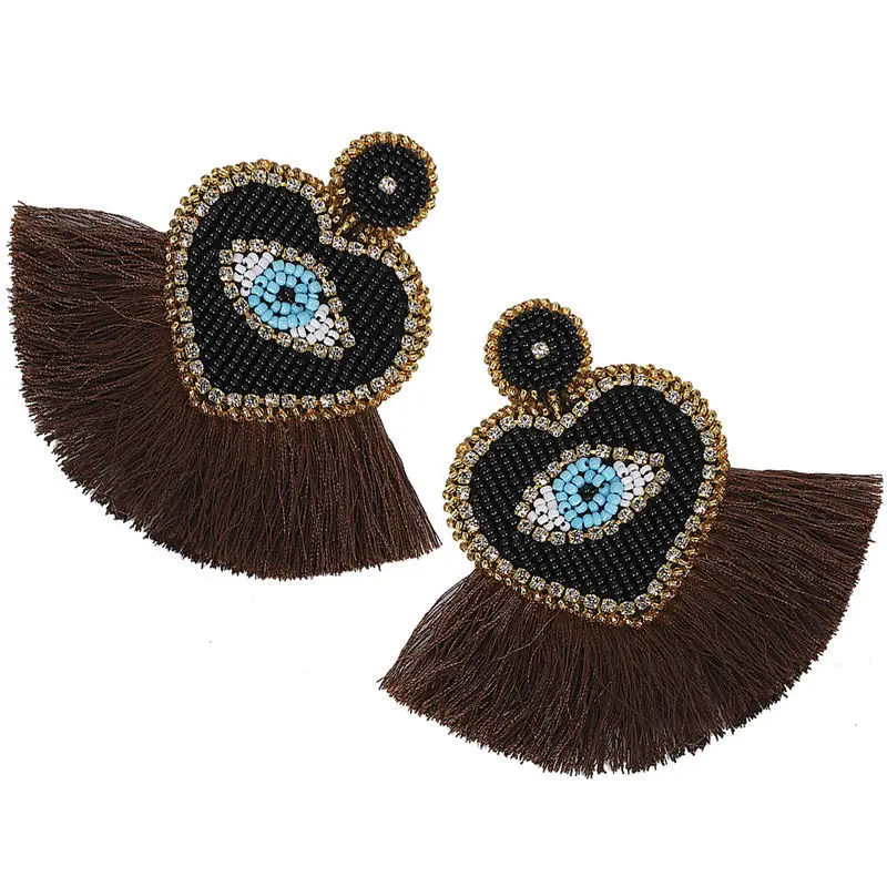 Ethnic Beaded Heart Eye shape Tassel Statement Earrings Jewelry Bohemian Vintage Chic Birthday Gift Drop Earring for Women - Окраска металла: 4