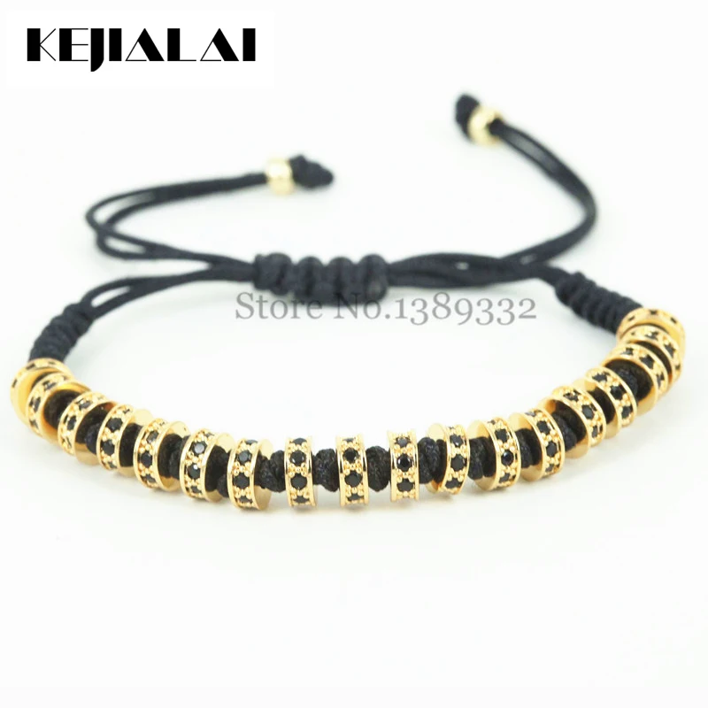 

Anil Arjandas Men Bracelets, Gold Color Micro Pave Black CZ Stoppers Beads Briading Macrame Bracelet For Men Jewelry,Gift