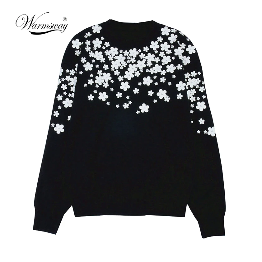 Najtaniej Damska modna sweter biały kwiatowy 3D frezowanie szczupły jesienno zimowy sweter prosty Vintage dzianinowy top Slim blusas C 034