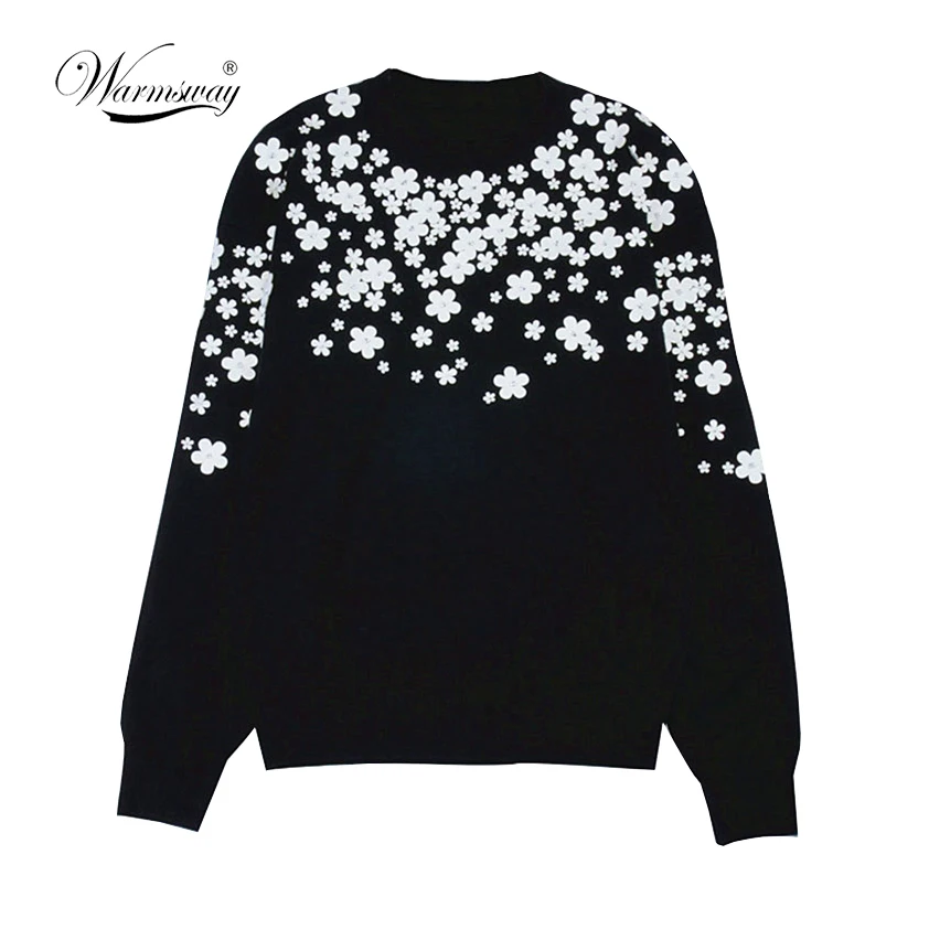 Preise Frauen Mode Pullover weiß floral 3D perlen Schlank Herbst Winter Pullover Einfache Vintage Gestrickte Top Dünne blusas C 034