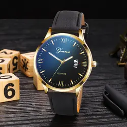 Модный кожаный браслет мужские часы Orologio Uomo Бизнес Календарь черные круглые часы Роскошные Аналоговые кварцевые наручные часы