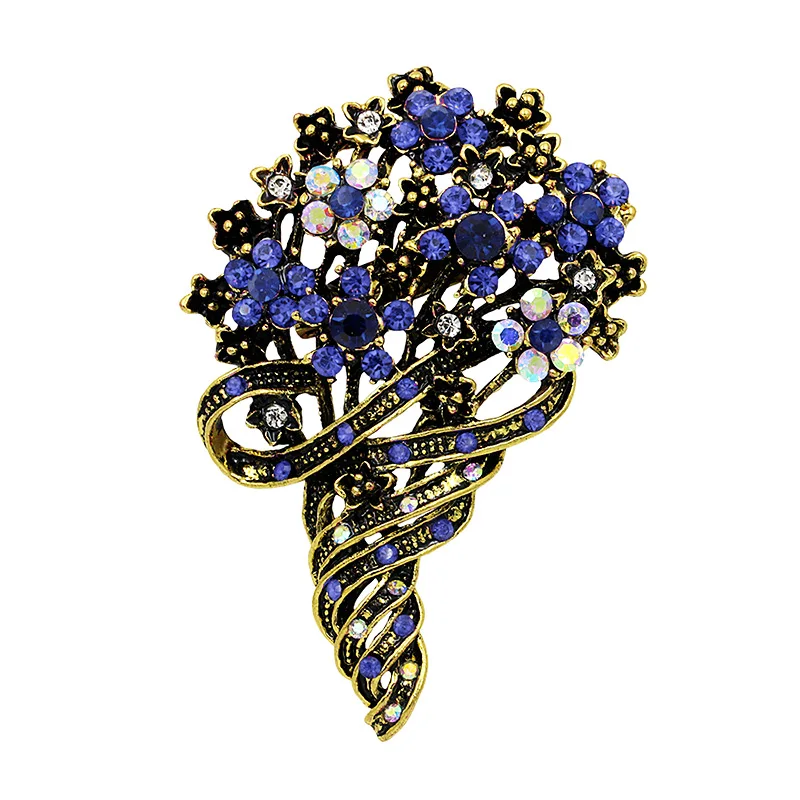 Античный золотой цвет Винтажный стиль цветок броши для женщин в разных цветах - Окраска металла: blue