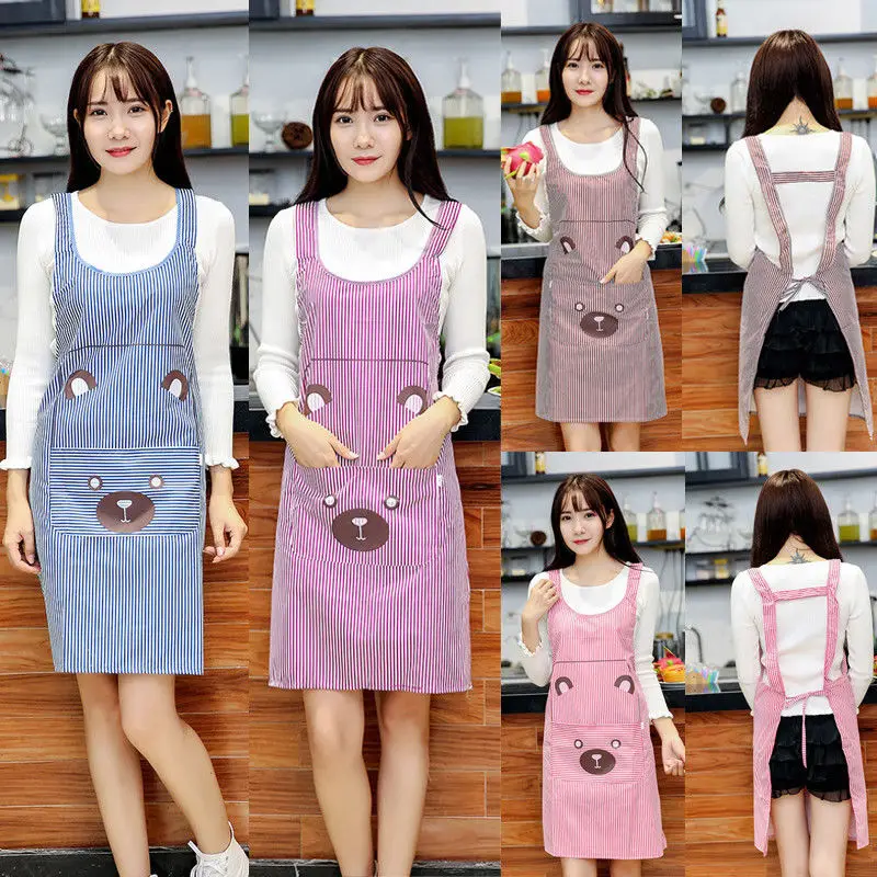 

Chefs Aprons With Front Pocket Butchers Kitchen Cooking Baking Bib Stripped Cook Delantal Cocina For Man Woman