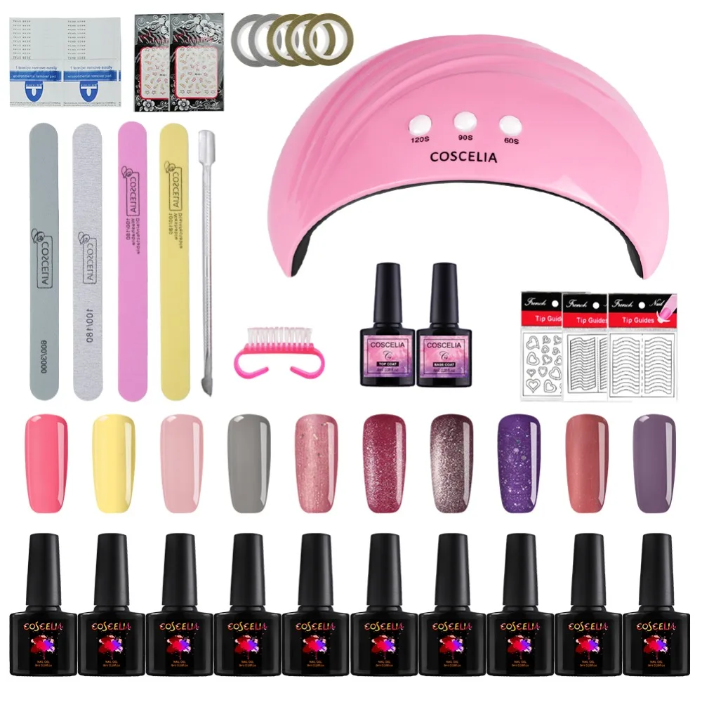 

Manicure Set 24W Dryer LED Nail Set For Gel Nail Polish 10 Colors Set For Manicure Top and Base Nail Extension Set