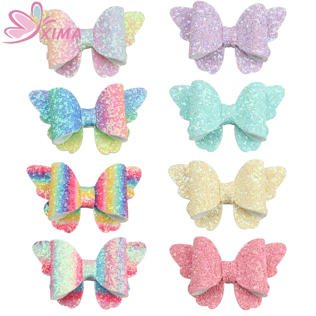 

XIMA 1PC Rainbow Butterfly Hair Clips 3inch Glitter Hair Bows Hairpins Children Hairclips Women Girls Headwear Hair Accessories