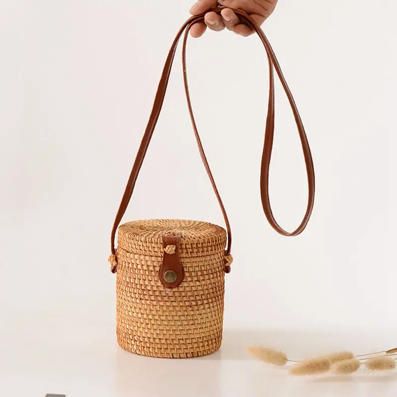 round woven rattan bag