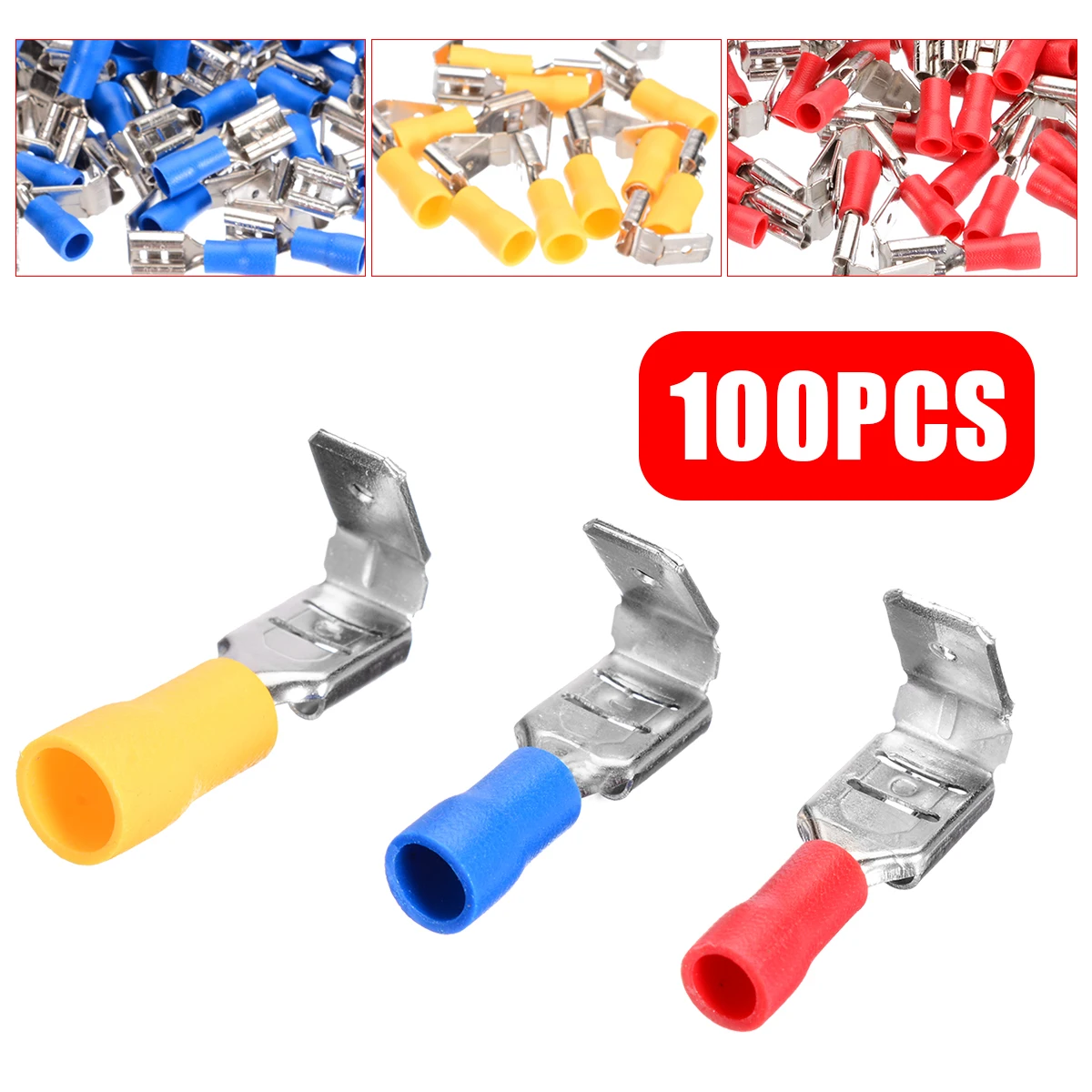 100Pcs  0.5-6.0mm2 Piggyback Spade Crimp Terminal Connectors Square 10-22AWG PVC Insulated Piggyback Terminals Mixed Color