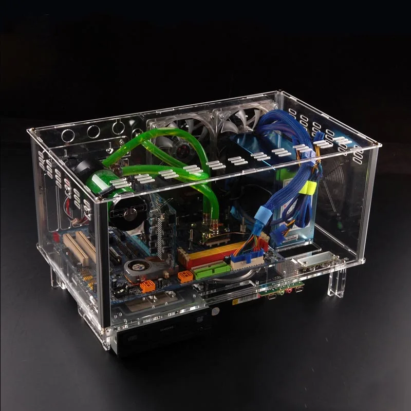 Цветной горизонтальный ATX акриловый прозрачный чехол QDIY для настольного ПК с