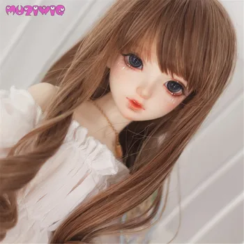 

High Quality MUZIWIG Heat Resistant Synthetic Brown Long Curly Wigs for 1/4 BJD Dolls Wigs Accessories