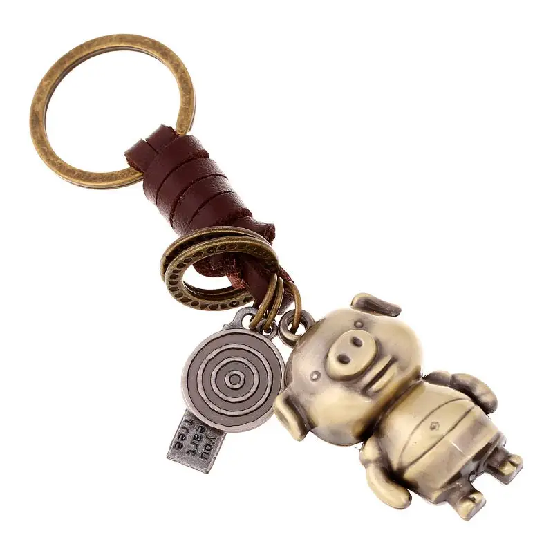 

Fashion Alloy Leather Weave Cartoon Pig Keychain HandBag Pendant Keyring For Car Buckle Purse Bag Holder Key Chains M8694