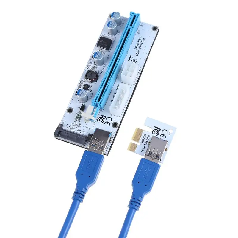 PCI E Райзер Экспресс 1X 4x 8x 16x адаптер карта с 4pin molex 6pin SATA питание для видеокарты BTC