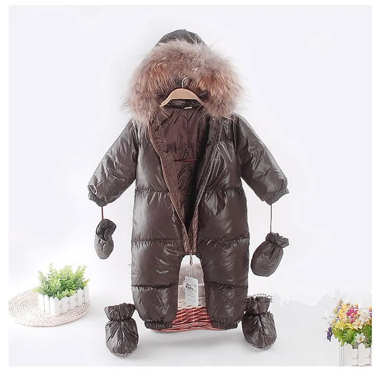 

Baby Duck Down Rompers Snowsuit Outerwear Thickening Raccoon Fur Collar Jacket 0-3 Years Old Infant Jumpsuit Snow Wear Ski Suit