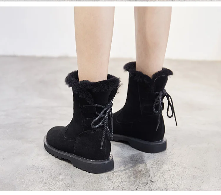 SWYIVY Back Lacing High Top Snow Boots Shoes Woman Wedge 2018 Winter New Female Casual Plush Velvet Fur Warm Cotton Padded Boots