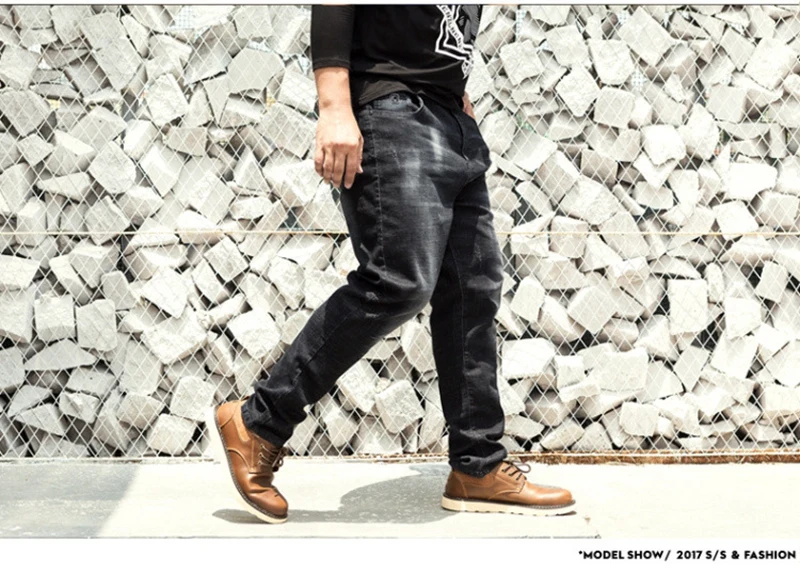 Большие размеры 30-48, мужские Стрейчевые джинсы, потертые брюки, хип-хоп дизайнерские мешковатые джинсы, Мужские Свободные повседневные брюки размера плюс, эластичные брюки