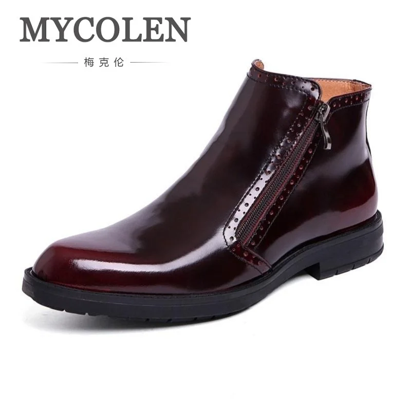 

MYCOLEN Men Boots Genuine Patent Leather Italian Black Luxury Fashion Casual Ankle Boots Men Shoes Male For Wedding Business