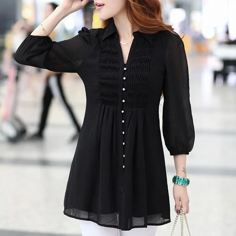 6xl más tamaño 2016 Primavera Verano mujeres casual gasa larga Blusas camisa suelta Tops ropa mujer Camisas Blusas Feminas wcx622