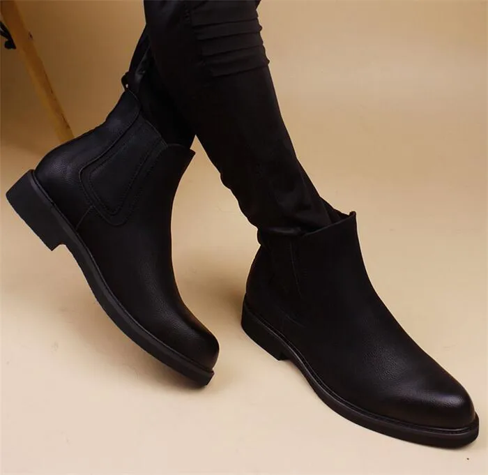 

Autumn Winter Solid Boots Male Pointed Toe Boots Casual Chelsea men boots Martin Ankle Boots Slip-on Increased Shoes