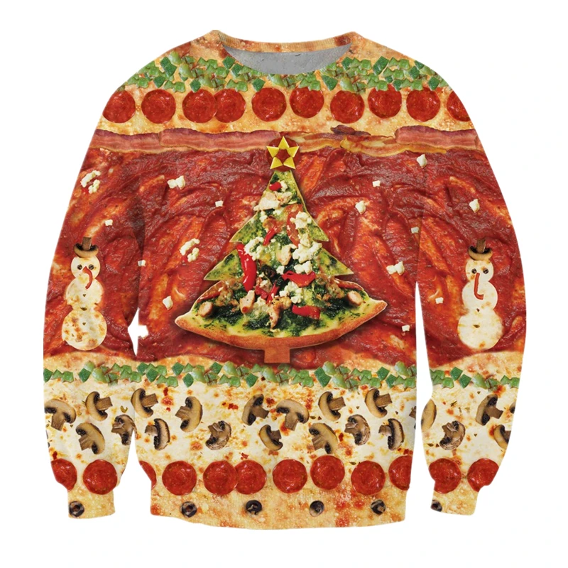 

New funny Pizza Christmas tree print Sweats Women Sweatshirts Long Sleeve Pullovers Fashion Christmas style Unisex Outerwears