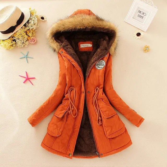 Ideal 2019 Winter New Women's Hooded Fur Collar Waist And Velvet Thick Warm Long Cotton Jacket Coat