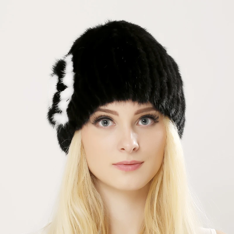 

Women's Winter Hats Knitted Beanie With mink Fur Ball Women Customized Headgear Hat For Women Casual Female Mink Fur Hats