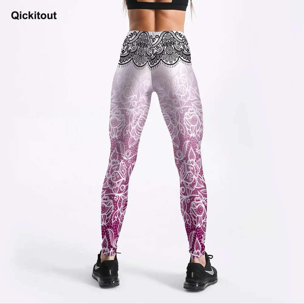 Qickitout, сексуальные тренировочные Леггинсы для женщин, черный цветочный принт, талия, градиентный цвет, леггинсы для фитнеса, тонкие, повседневные, длина по щиколотку, штаны