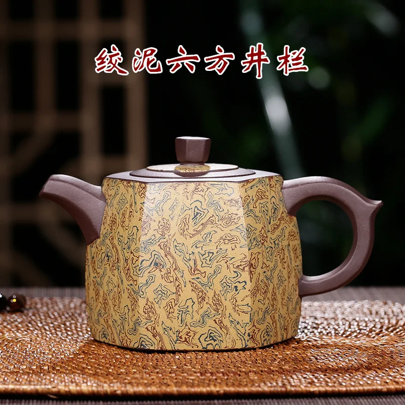 

Yixing Raw Ore Famous Full Manual Dark-red Enameled Pottery Teapot Wring Mud Six Square Purple Sand In Well Barrier Pot Teapot