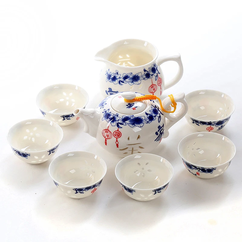 

8pcs Exquisite Pu Er Tea Handmade Porcelain Gift Tea Cup Set Chinese Kung Fu Tea Sets Noble Ceramic Tea Set B002