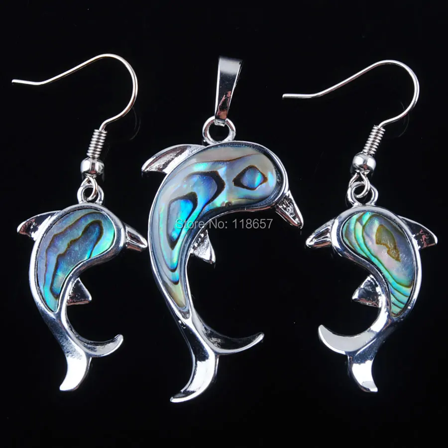 Natural New Zelanian Abalone Shell Pearl Gem Stones Dolphins Beads Pendant Earrings Set Jewelry IQ3041 | Украшения и аксессуары