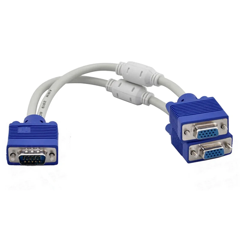 Computer to Dual 2 Monitor VGA Splitter Cable Video Y Splitter 15 Pin Two Ports VGA Male to Female 1