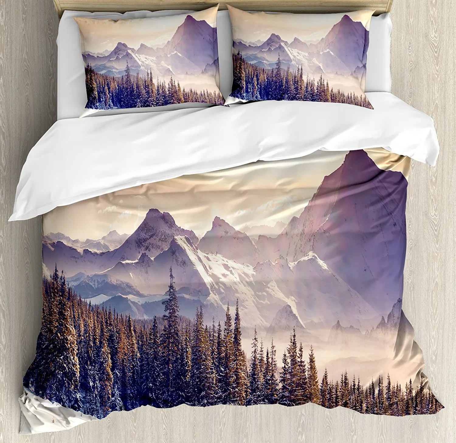 Nature Duvet Cover Set Evening Winter Landscape with Dramatic Surreal